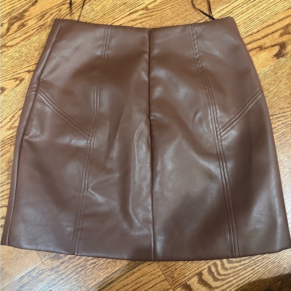 Women’s Brown Faux Leather Mini Skirt - Picture 2 of 2